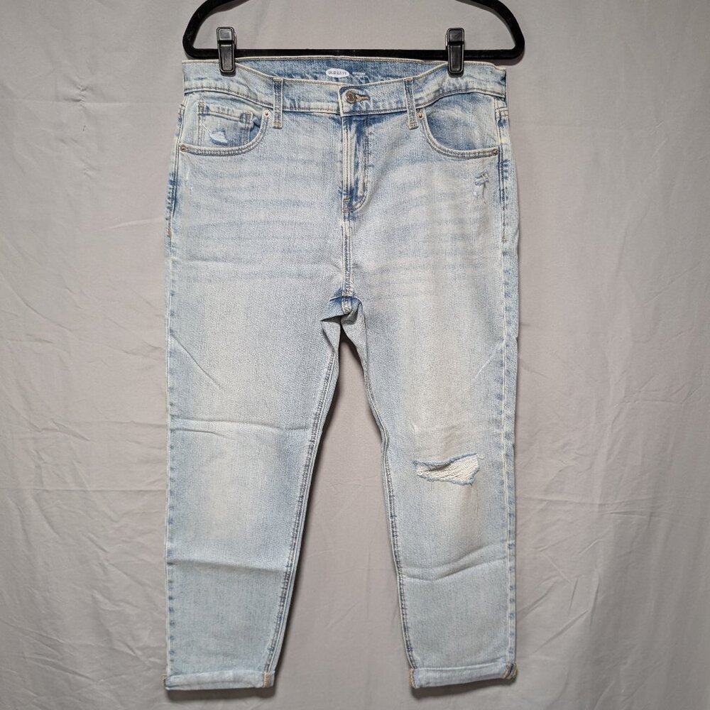 Old Navy Light Acid Wash Boyfriend Jeans Distressed Cotton Denim Women's 12